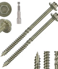 Heavy Duty Hex Head Wood Screws Size 14 By 4 Inch Structural Lag Bolts Carbon Steel Green Coated For Timber Log And Landscaping 40 Pack, showing hex socket and threaded shaft.