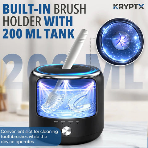 No Sweat Premium Ultrasonic Retainer And Denture Cleaner Machine 45khz With 200ml Stainless Steel Tank for cleaning toothbrushes.