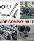 Three Stage Exhaust System With Stainless Silver Tip For Predator 212cc And 196cc Engines shown with installation examples