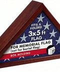 Small Folded Flag Display Case For 3x5 Ceremonial Flags Not For Burial Flag, Mahogany Woodgrain Finish, front view with label