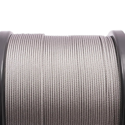 Close-up of Beefy 1/8 Inch T316 Stainless Steel Deck Cable Railing Kit with 7x7 Aircraft Wire Rope, 1500 Ft Roll