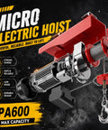 1320 Lbs Powerful Mini Electric Hoist With 1200W 110V Winch Crane featuring PA600 motor and steel wire rope for heavy lifting