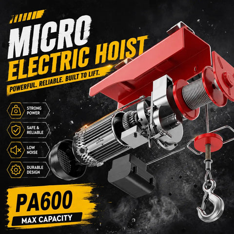 1320 Lbs Powerful Mini Electric Hoist With 1200W 110V Winch Crane featuring PA600 motor and steel wire rope for heavy lifting
