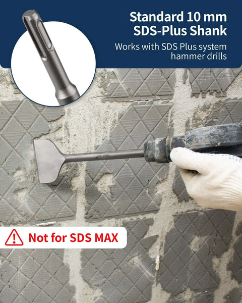 Firecore SDS Plus chisel, 3-in wide by 10-in long, alloy steel tile removal bit for SDS-Plus hammer drills