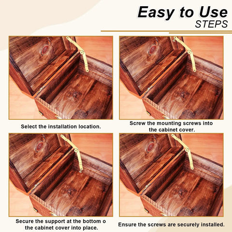 Installation guide for Six Pack Metal Lid Support Hinges With Screws, 4.72 Inch By 0.71 Inch, in wooden box