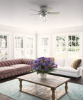 42 Inch Indoor Ceiling Fan With LED Lights And Pull Chain Low Profile Flush Mount Ultra Quiet 5 Blade Ceiling Fan in living room