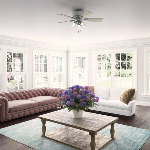 42 Inch Indoor Ceiling Fan With LED Lights And Pull Chain Low Profile Flush Mount Ultra Quiet 5 Blade Ceiling Fan in living room