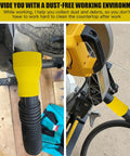 Universal Dust Collection Adapter For Miter Saws And Table Saws Flexible TPU Hose Quick Connect Converts 2.5 Inch Saw Ports To 1.875 Inch Shop Vac Hoses No Fuss Dust Control Fits Sanders And Shop Vac Accessories; installed on miter saw and connected to dust port.