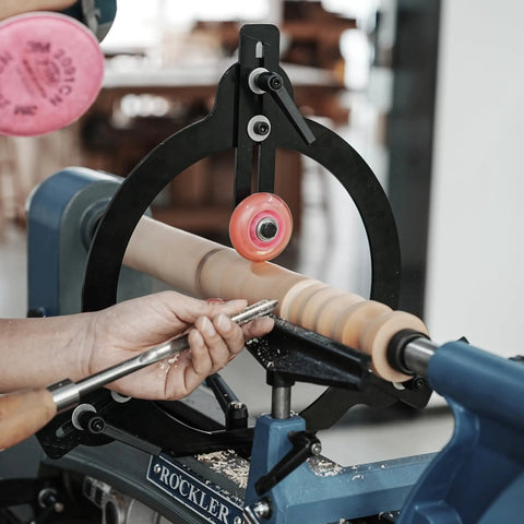 Woodturning Steady Rest For Twelve Inch, Fourteen Inch, And Sixteen Inch Swing Lathe, Go To Stable Spindle Woodturning Tool in use