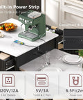 Built-in power strip with USB and AC ports on Badass Eighty Three Inch Waterproof Faux Marble Kitchen Cart in sharp black.
