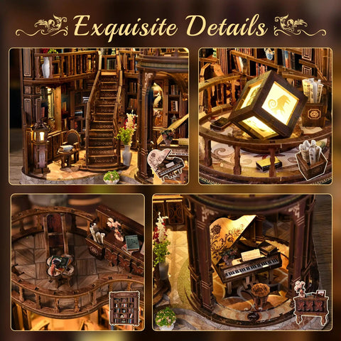 Cozy Chill Book Nook Kit For Adults, DIY Miniature with 3D Wooden Puzzles, Realistic Stairs, Vintage Furnishings, LED Light