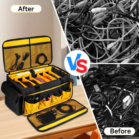 Go-To DJ Gear Bag With Six Removable Dividers And Laptop, Microphone And Cable Slots, Gig-Ready Travel Organizer vs tangled cables