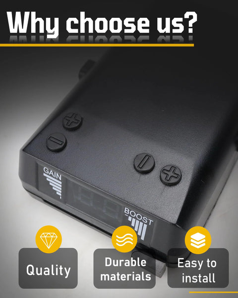 GAIN proportional brake controller unit; black digital-display module with top buttons for 1–4 axle vehicles, close-up