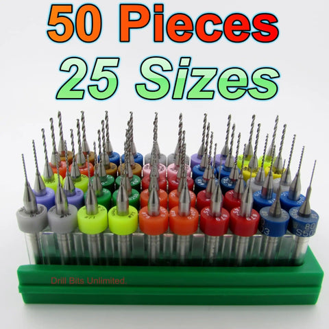 Carburetor Jet Drill Bits Set Fifty Piece for Jet Tuning Solid Carbide Mini Drill Bits with color-coded caps displayed in a kit