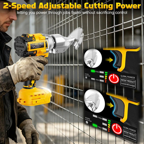 Top Rated Cordless Metal Shear Compatible With Dewalt 20V And 60V Battery Tools cutting sheet metal with 2-speed control.