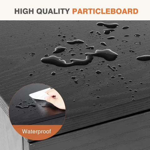Close-up of black waterproof surface on mid century modern TV stand for 55 to 60 inch TVs with storage