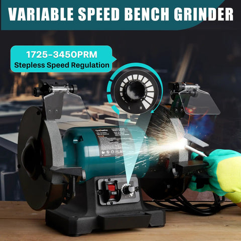 Built Tough 6 Inch Variable Speed Bench Grinder With Brushless Motor Grinding Wheel Dresser Led Work Light Cast Iron Base sharpening tools