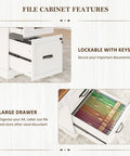 55 Inch Farmhouse Style Computer Desk With Drawers And File Cabinet Built In USB Charging Station White Finish Two Look Black Handle Hardware Cable Management Hole Spacious All In One Home Office Desk with lockable file cabinet and large, organized drawers for A4 files.