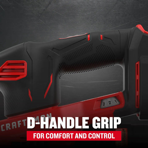 Close-up of ergonomic D-handle on 20V Max Cordless Detail Sander Tool Only With Pro-Grade Power And Variable Speed, red and black design