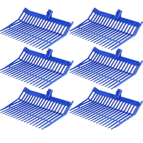 Six Pack Replacement Manure Fork Heads With 18 Tines For Horse Stall Cleanup, Durable ABS Plastic Pitch Forks, Blue Color