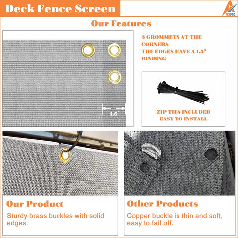 Light gray balcony privacy screen for decks and patios no fuss install with 200 GSM HDPE fencing cover, sun block feature shown