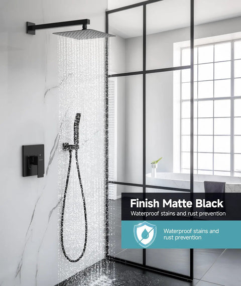 10 Inch Square Rainfall Shower System Matte Black Valve Trim Kit Made From Solid 304 Stainless Steel A Total Game Changer Knocking Your Socks Off With Luxury Spa Vibes And Hassle Free Setup For Serious Bathroom Upgrades
