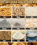Image showing various bulk materials ideal for 2000W Industrial Screw Conveyor Auger, including grain, sand, and cement.