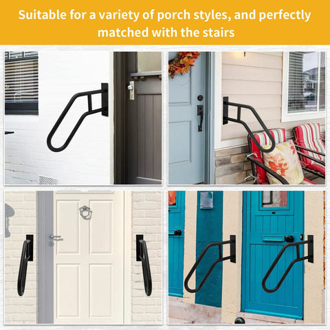 Stainless Steel Wall Mounted Handrail For Indoor Stairs, Fits 1 To 3 Steps, 22.8 Inch Length With Matte Black Finish mounted on outdoor walls
