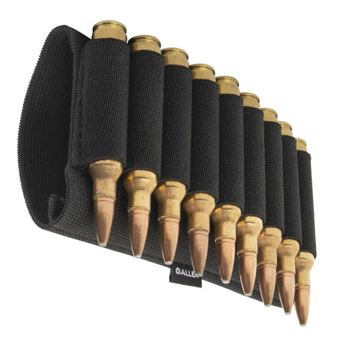 Buttstock Ammo Holder For Rifles Nine Shell Cartridges Pouch With Quick Access Durable Black Shooting Gear Close-up