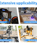 Collage of 3D printer, laser engraver, and CNC router machines demonstrating extensive applicability.