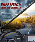 Universal Fifteen Point Six Inch UTV And Golf Cart Wiper Blade With Manual Arm Kit Heavy Duty All Weather Sintered Metal Frame For Polaris RZR Ranger Can Am Kawasaki Honda Club Car Windshields No Sweat Install wiping away rain on a UTV windshield