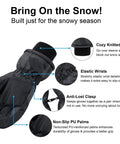 Kids Windproof Waterproof Ski Gloves Black Size M 7 To 9 Years With Reinforced Palm And Thumb Patch For Grip