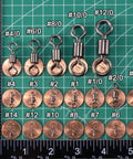 Barrel Fishing Swivels Set In Sizes From Twelve Through Twelve Zero Stainless Steel Rings Brass Body Delivers 1300 Pound Strength With Smooth Rotation Reducing Line Tangles Ideal For Saltwater And Freshwater Leader And Lure Connector Fifty Pack, size chart