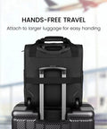 16 Inch Underseat Carry On Luggage With Wheels 3 In 1 Design attached to larger suitcase, showing back strap and handle