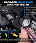 Grease Monkey Ready 33 Piece Cooling System Pressure Tester Kit With 23 Radiator Adapters, featuring a hand pump and gauge for leak detection.