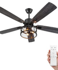 52 Inch Dope Farmhouse Ceiling Fan With Lights And Remote, Rustic Caged Light Fixture, 3 Light Kit, Quiet DC Motor, Reversible
