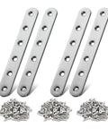 Heavy Duty Stainless Steel Straight Braces With 24 Screws Included For Wood Furniture Repair And Reinforcement, flat brackets shown.