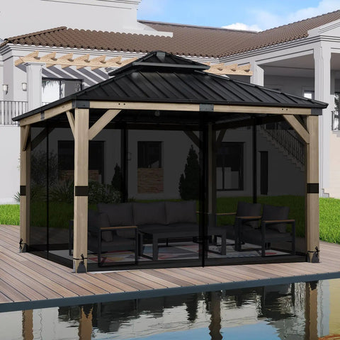 Gazebo Mosquito Netting Replacement Kit With 4 Panel Mesh Walls And Double Zippers For Outdoor Patios Khaki Fits 10x10 To 12x16 Gazebos