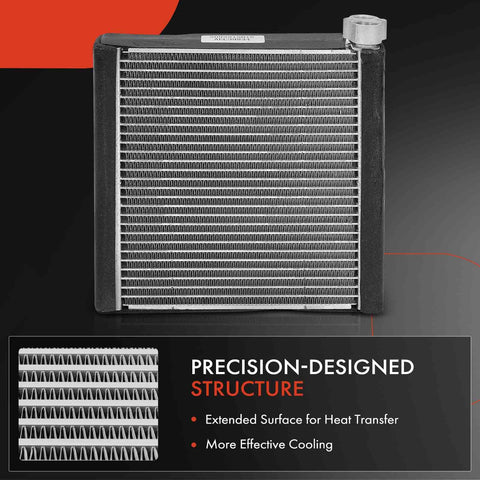 Rear AC Evaporator Core Compatible With Honda Fit 2009-2014 L4 1.5L view showcasing aluminum parallel flow design and cooling fins.