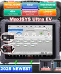 Next Level EV Diagnostic Scanner For Hybrid Electric And Gas Rides With High Voltage System And Battery Pack Analyzer Featuring Five In One VCMI Topology And Beast Mode Repair Support displayed on a tablet with diagnostic graphics.