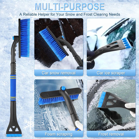 32 Inch Extendable Ice Scraper And Snow Brush For Cars And SUVs With 360 Degree Rotating Brush and paint-safe ABS bristles
