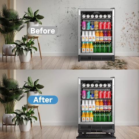 24 Inch Heavy Duty Silicone Appliance Floor Mat With Raised Edges Zero Spill Washing Machine Leakage Catcher Tray Keeps Tiles Bone Dry Under Mini Fridge And Dryer Nifty Floor Saver Pad Always On Point Design showcased in before and after images.