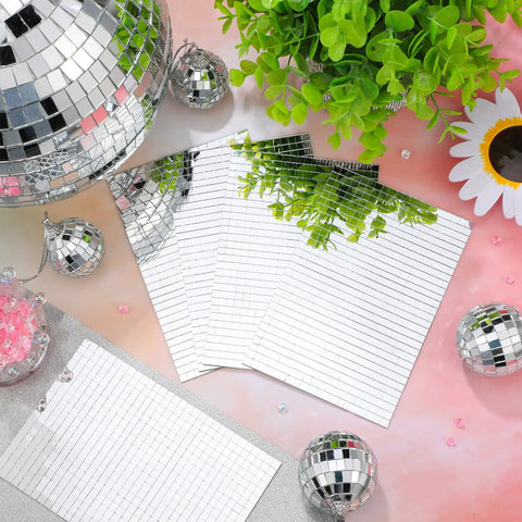 Self Adhesive Disco Mirror Tiles Mosaic Kit For DIY Crafts 5x5 mm Silver 18 sheets with plants and disco balls