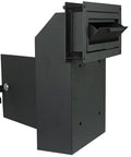 Through The Door Locking Mail Drop Box For Mail And Keys Heavy Duty Steel Lockbox With Rear Access Mounts On Wooden Doors Up To 1.75 Inches Thick Black No Fuss Secure, side angle showing slot and lock mechanism