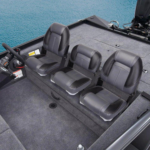 50 Inch Bass Boat Seats Folding Fishing Boat Chair Black Charcoal Marine Grade Vinyl Upholstery With Thick Foam Cushions