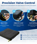 Roho Low Profile Air Cell Wheelchair Cushion Adjustable Inflatable Seat Pad 16-17 Inch showing valve adjustment features for comfort.