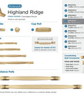 Product diagram showing Champagne Bronze Cabinet Pull Highland Ridge 3 Inch Center To Center 4 5 16 Inches Overall Length options.