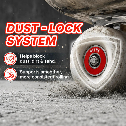 Precision 608 Skateboard Bearings With Red Rubber Seals Roll Clean On Rough Asphalt High Load Cage Takes Gnarly Landings Smooth As Butter Built Tough For Street Sessions Eight Pack on skateboard wheel with dust-lock system.