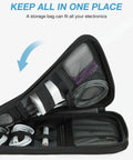 Travel Ready Electronics Organizer Case For Cords And Tech Gear with mesh pockets holding chargers and cables, open view