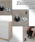Set Of 4 M8 Adjustable Furniture Jack Feet For Screws And 4 M8 X 11 Claw Nuts For Wood Plastic And Steel shown with cabinet